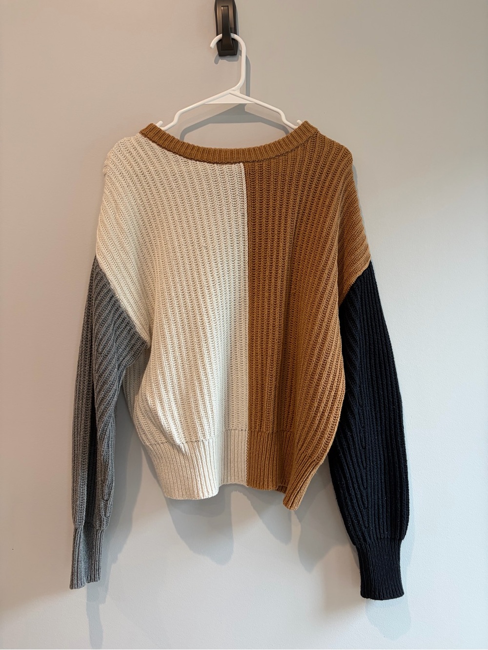 a new day Colorblock Crewneck Sweater in Cream, Tan, Gray, and Black